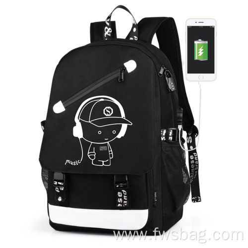 Custom Anti-Theft Luminous Anime USB Charging Bag College Laptop waterproof Backpack